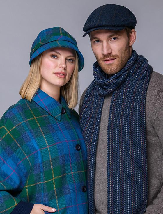 Aran Cashmere Ladies Tweed Flapper Cap - Green Teal & Purple