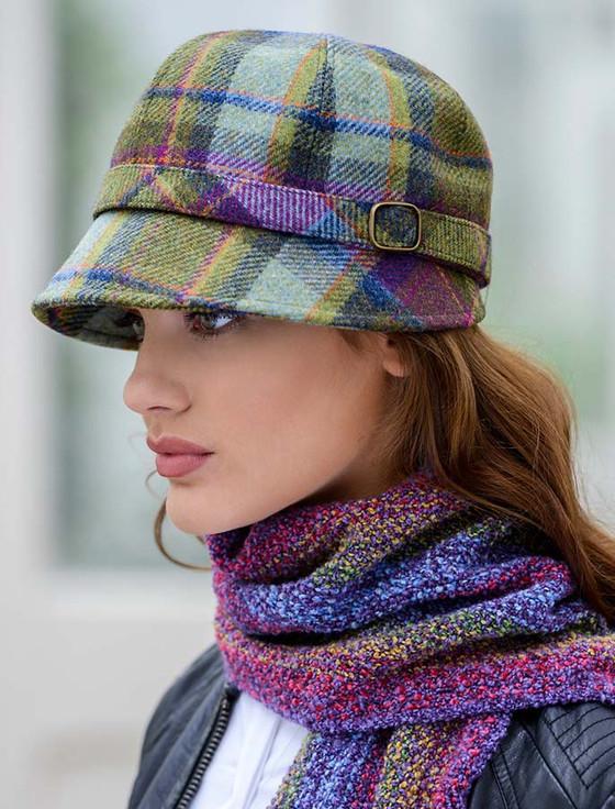 Aran Cashmere Ladies Tweed Flapper Cap - Multi Vernal Plaid