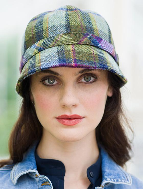 aran cashmere Ladies Tweed Flapper Cap - Multi Vernal Plaid