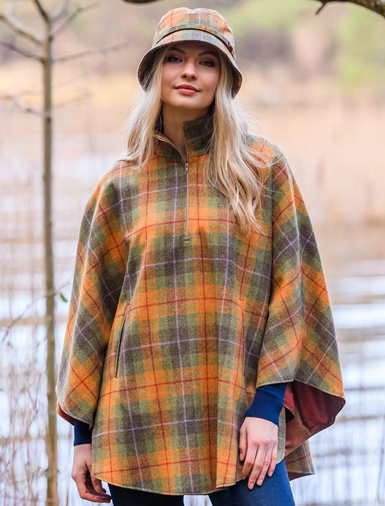 Aran Cashmere Ladies Tweed Flapper Cap - Orange & Green