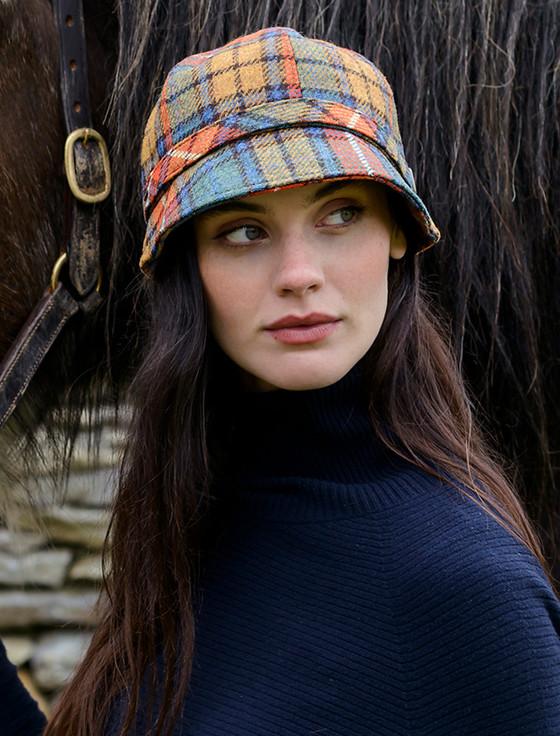 Aran Cashmere Ladies Tweed Flapper Cap - Summer Plaid