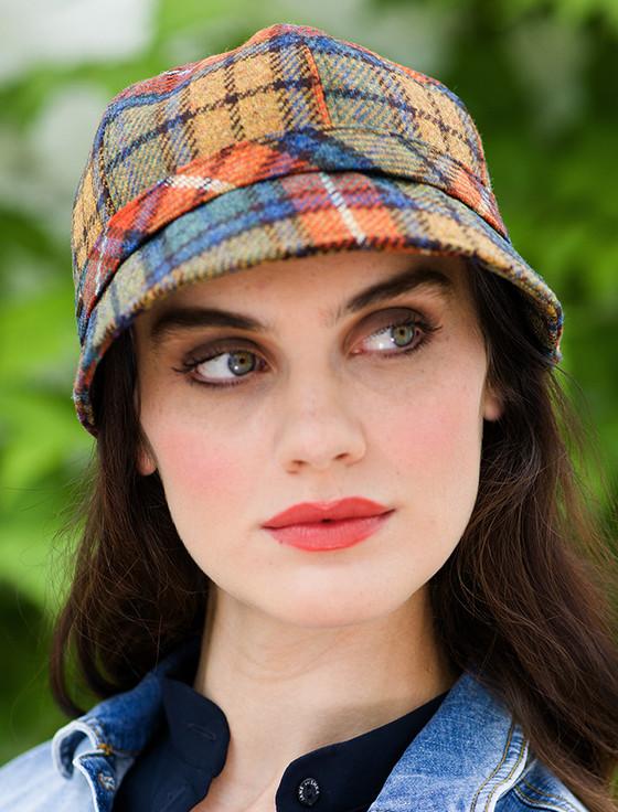 aran cashmere Ladies Tweed Flapper Cap - Summer Plaid
