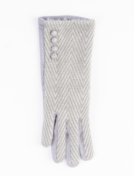 Aran Cashmere Ladies Tweed Herringbone Gloves - Silver