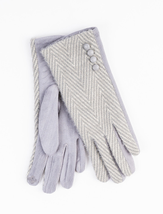 aran cashmere Ladies Tweed Herringbone Gloves - Silver