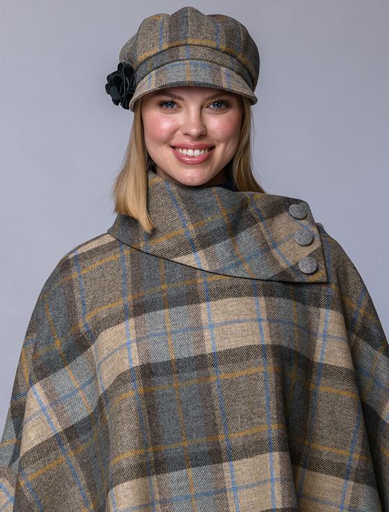 Aran Cashmere Ladies Tweed Newsboy Hat - Beige Grey & Orange