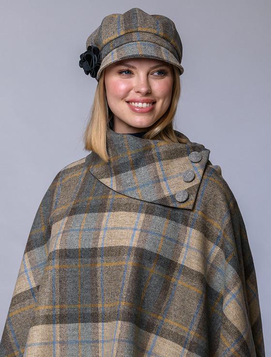 Aran Cashmere Ladies Tweed Newsboy Hat - Beige Grey & Orange