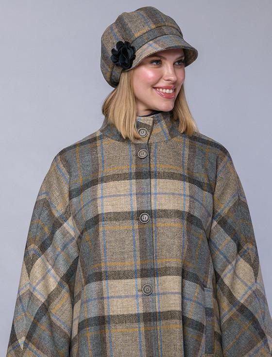 aran cashmere Ladies Tweed Newsboy Hat - Beige Grey & Orange