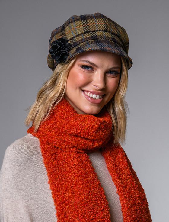 Aran Cashmere Ladies Tweed Newsboy Hat - Blue Mustard