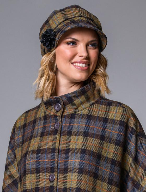 Aran Cashmere Ladies Tweed Newsboy Hat - Blue Mustard