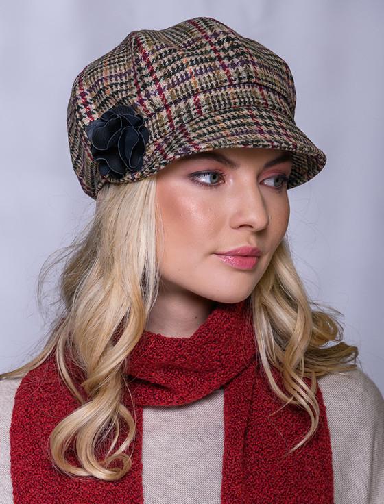 Aran Cashmere Ladies Tweed Newsboy Hat - Cream Red & Beige