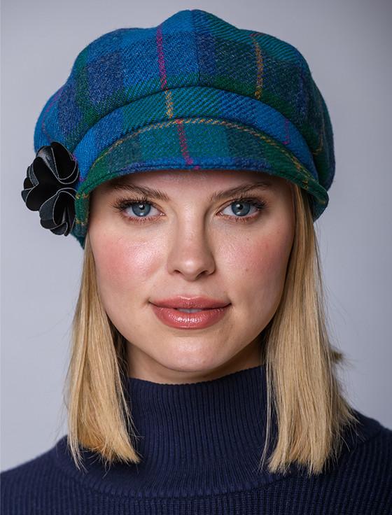 Aran Cashmere Ladies Tweed Newsboy Hat - Green Teal & Purple