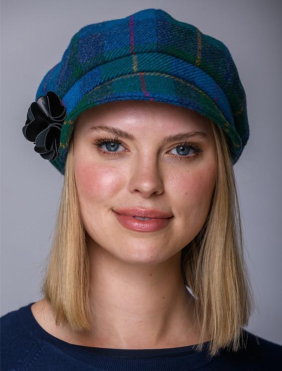 Aran Cashmere Ladies Tweed Newsboy Hat - Green Teal & Purple