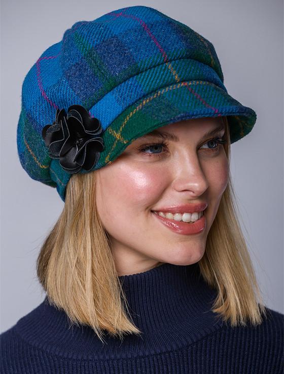 aran cashmere Ladies Tweed Newsboy Hat - Green Teal & Purple