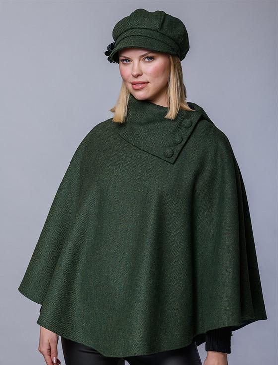 Aran Cashmere Ladies Tweed Newsboy Hat - Green & Yellow