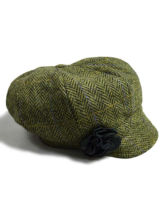Aran Cashmere Ladies Tweed Newsboy Hat - Light Green Plaid