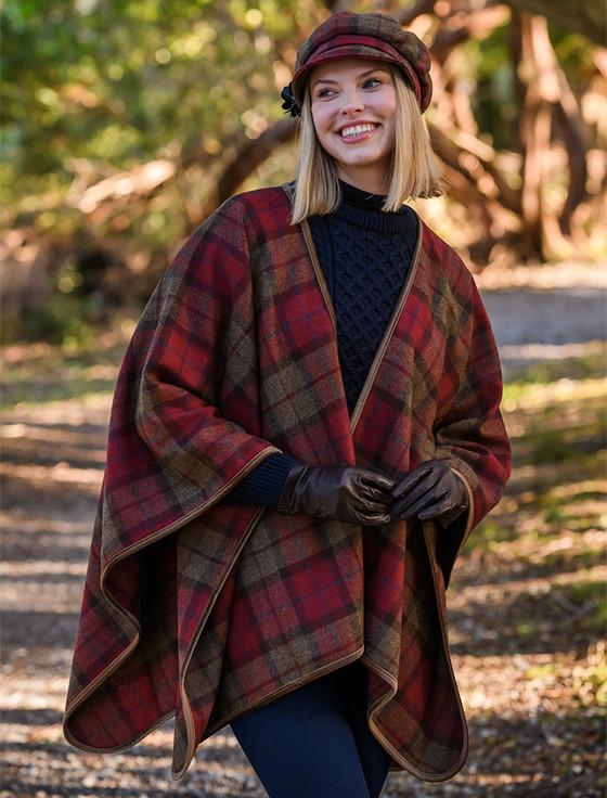 Aran Cashmere Ladies Tweed Newsboy Hat - Red Brown & Grey