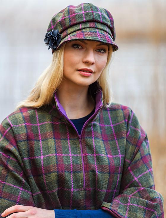 aran cashmere Ladies Tweed Newsboy Hat - Red Green & Orange
