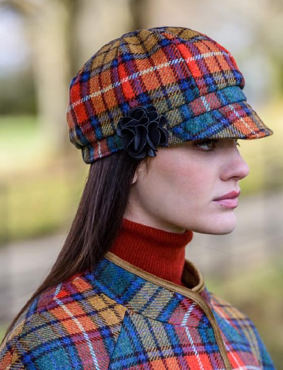 Aran Cashmere Ladies Tweed Newsboy Hat - Summer Plaid