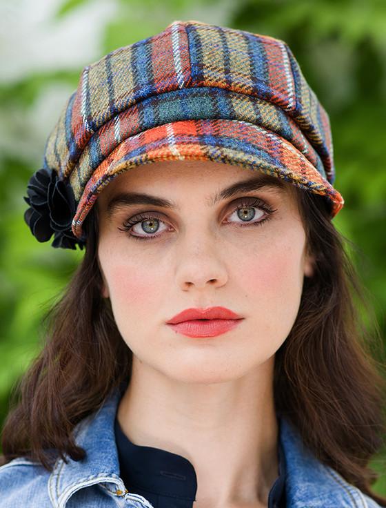 aran cashmere Ladies Tweed Newsboy Hat - Summer Plaid