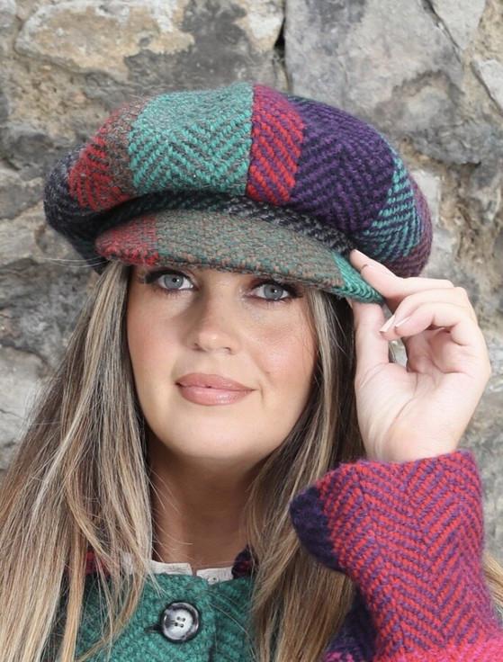 Aran Cashmere Ladies Wool Peaky Blinders Hat - Donegal Green