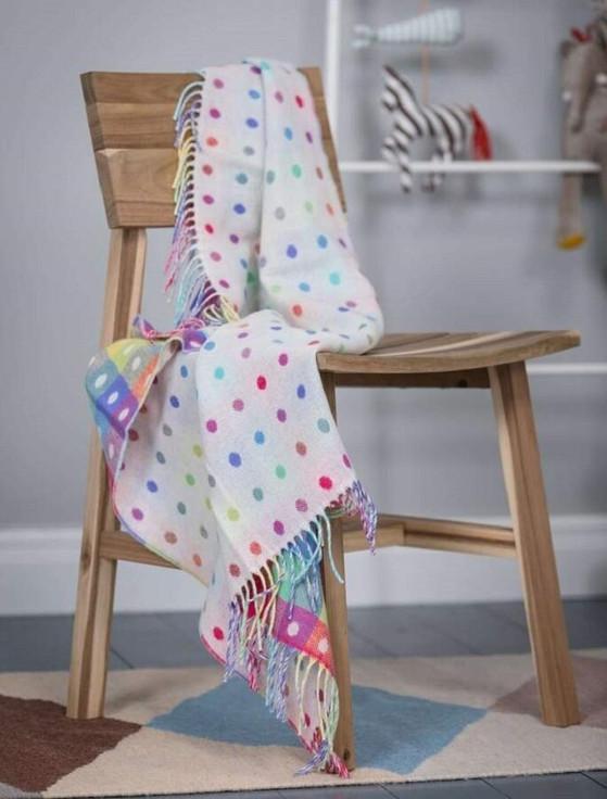 Aran Cashmere Lambswool Baby Throw - Multi Color Spot