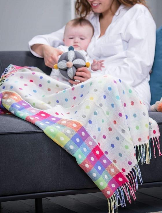 aran cashmere Lambswool Baby Throw - Multi Color Spot