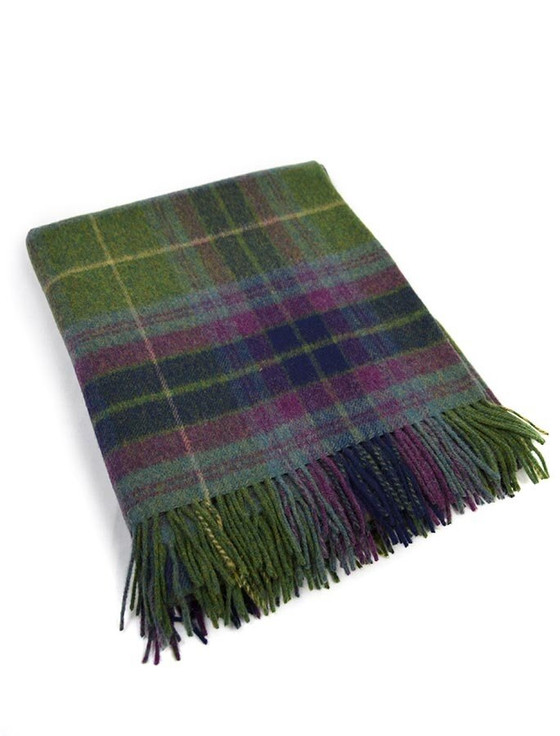 Aran Cashmere Lambswool Plaid Throw - Green Navy Wine
