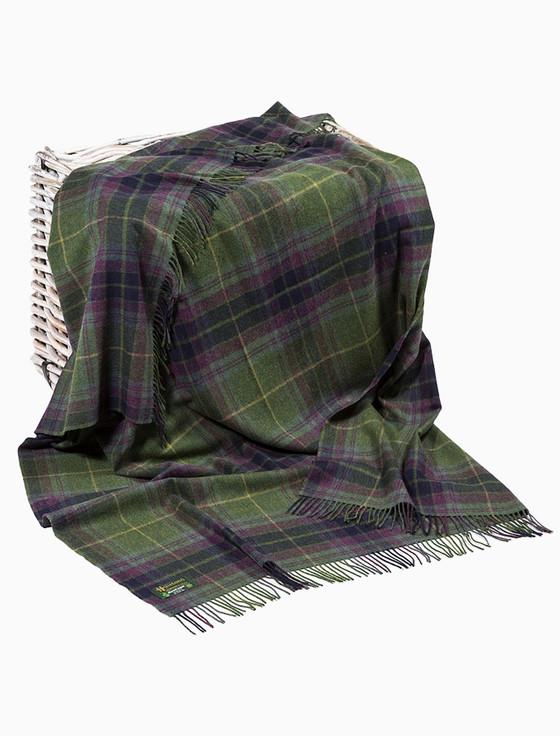 aran cashmere Lambswool Plaid Throw - Green Navy Wine