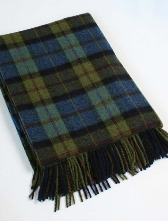 Aran Cashmere Lambswool Plaid Throw - Olive Blue Black