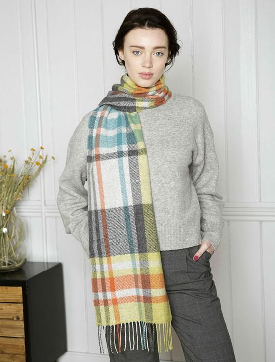 Aran Cashmere Lambswool Scarf - Bright Warp Weft Stripe