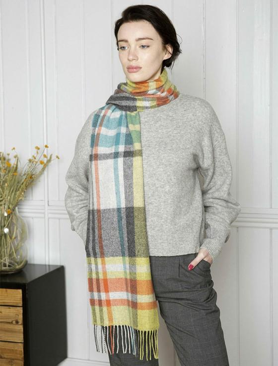 aran cashmere Lambswool Scarf - Bright Warp Weft Stripe