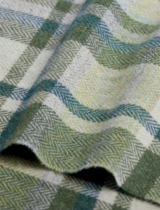 Aran Cashmere Lambswool Scarf - Green Turquoise Cream Tartan