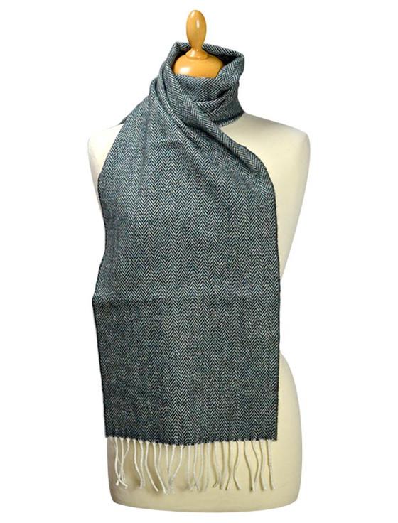 Aran Cashmere Lambswool Scarf - Malard Green Herringbone
