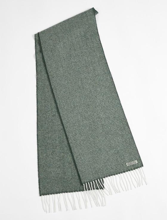 aran cashmere Lambswool Scarf - Malard Green Herringbone