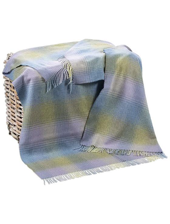 Aran Cashmere Lambswool Throw - Blue Green & Lilac Plaid