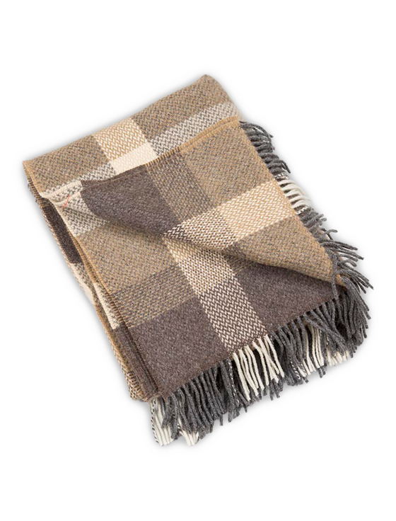 Aran Cashmere Luxury Cashmere Wool Throw - Beige & Cream Check