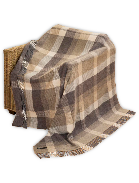 aran cashmere Luxury Cashmere Wool Throw - Beige & Cream Check