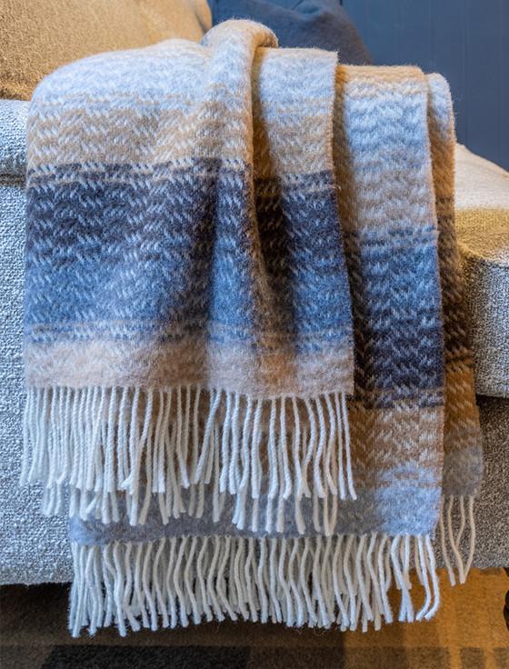 Aran Cashmere Luxury Cashmere Wool Throw - Camel Grey & Brown