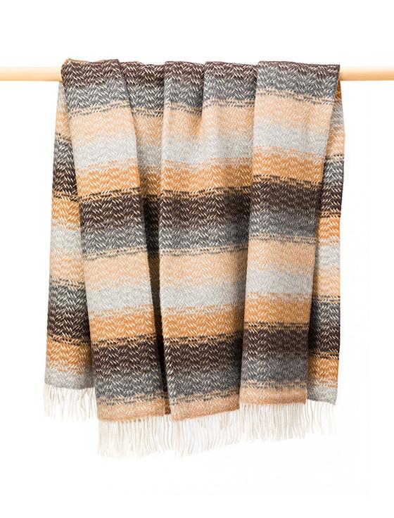 aran cashmere Luxury Cashmere Wool Throw - Camel Grey & Brown