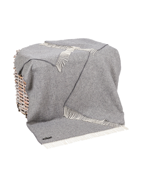 Aran Cashmere Luxury Cashmere Wool Throw - Grey Herringbone