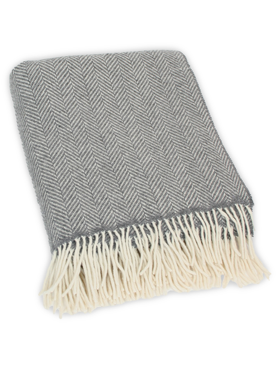 aran cashmere Luxury Cashmere Wool Throw - Grey Herringbone