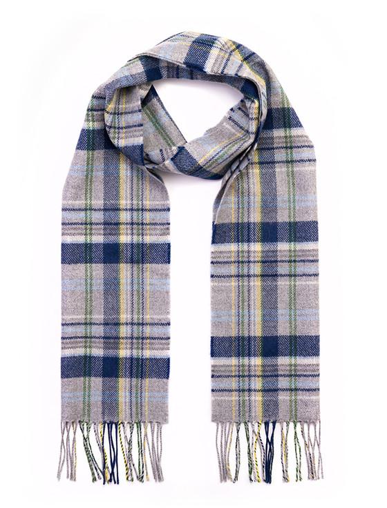 Aran Cashmere Luxury Merino Wool Scarf - Grey & Blue Check