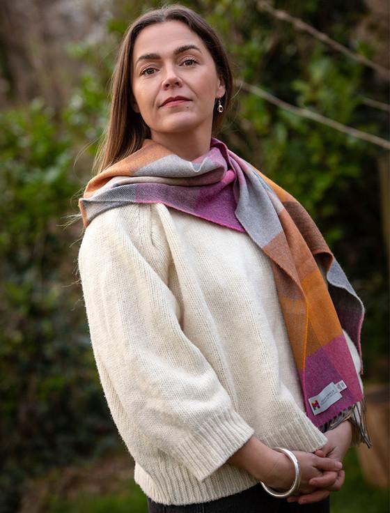 aran cashmere Luxury Merino Wool Scarf - Pink Mustard Sand