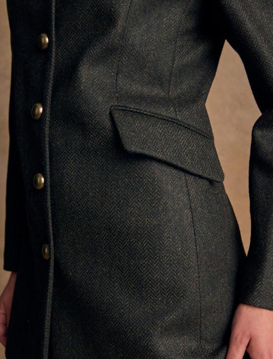 Aran Cashmere Lynn Tweed Coat - Deep Green Herringbone