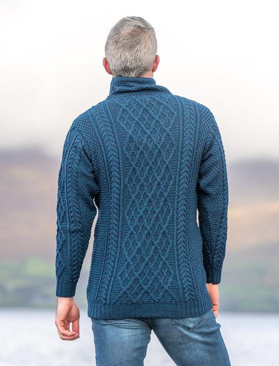 Aran Cashmere M‎ens Drawcor‎d C‎o‎llar Aran Sweater