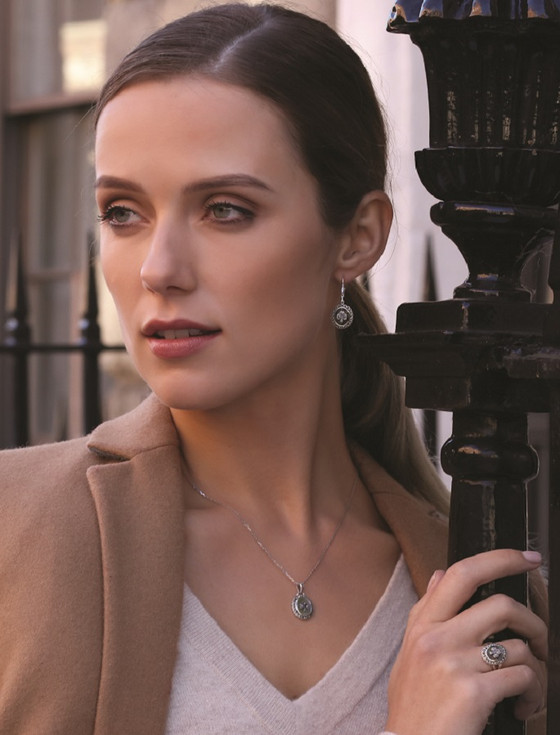 Aran Cashmere Marcasite Shamrock Connemara Marble Earrings