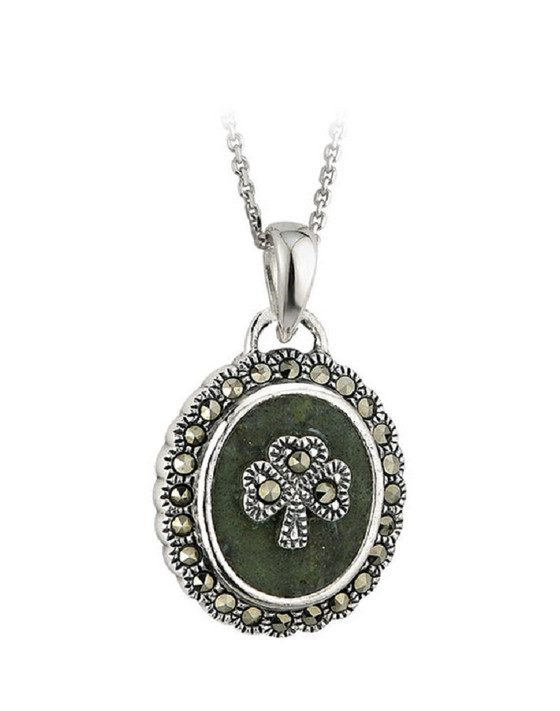aran cashmere Marcasite Shamrock Connemara Marble Pendant