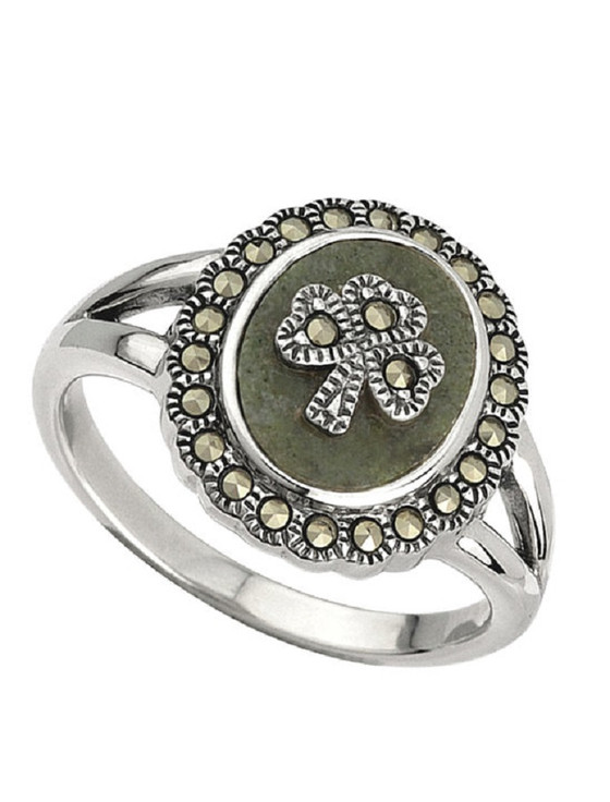 aran cashmere Marcasite Shamrock Connemara Marble Ring