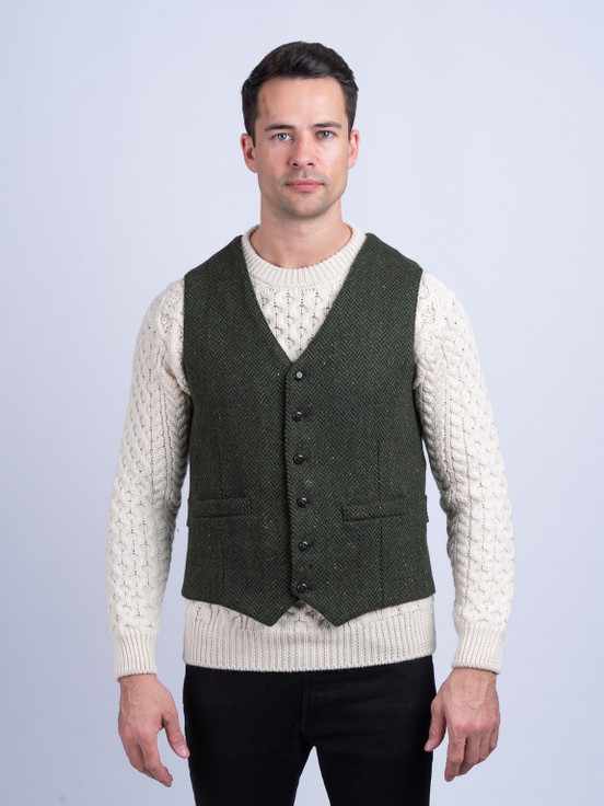 Aran Cashmere McDonagh Tweed Herringbone Wool Waistcoat