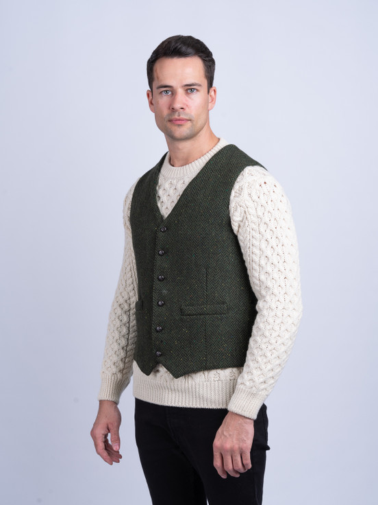 Aran Cashmere McDonagh Tweed Herringbone Wool Waistcoat